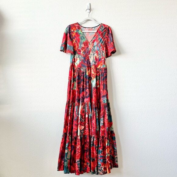 Soft Surroundings Printemps Abstract Flora Maxi Dress in Red Size Small - Picture 3 of 8